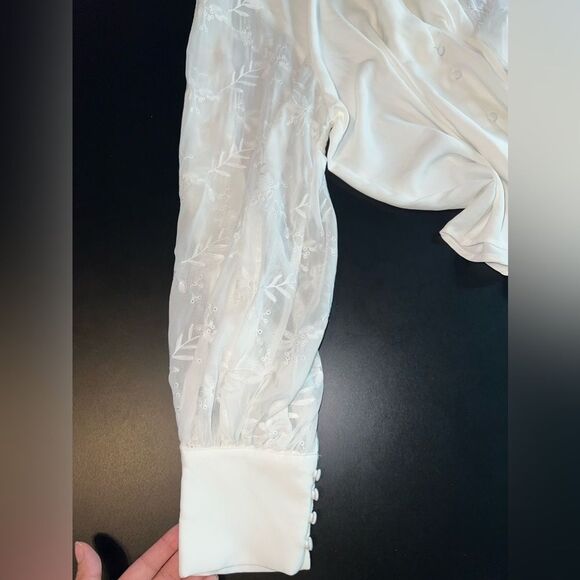 Soft Surroundings Lorenza Blouse with Sheer Eyelet Sleeves Size XL EUC - Picture 3 of 9